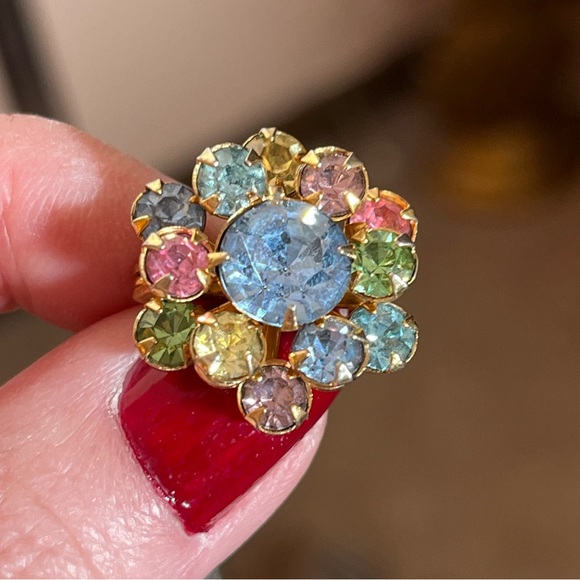 Antique Jewelry - Vintage antique art deco Retro Crystal Pastel fruit salad Mini Flower Brooch